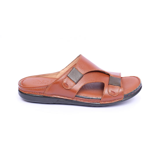 Men's Tan Leather Slippers – Comfortable & Durable Casual ART-7102