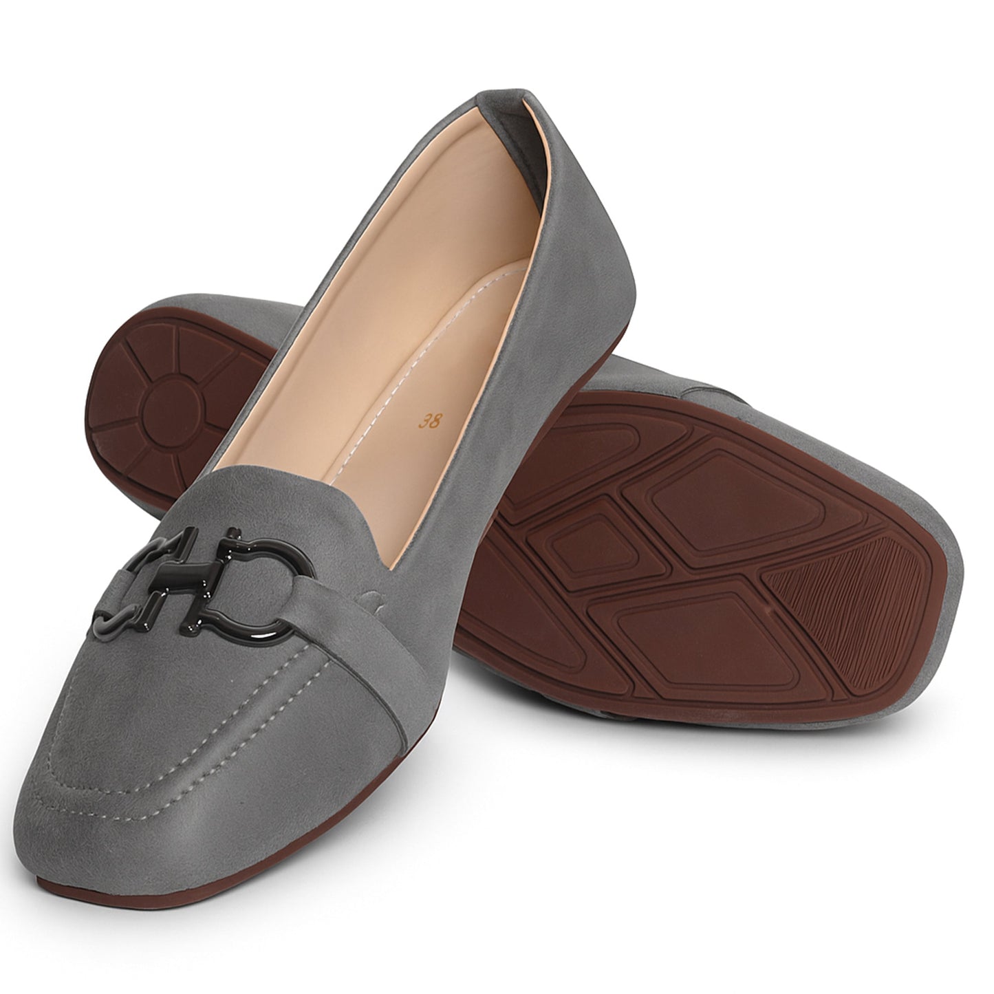 Grey Faux Suede Loafers