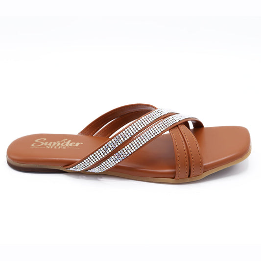 Tan Rhinestone Flat-004