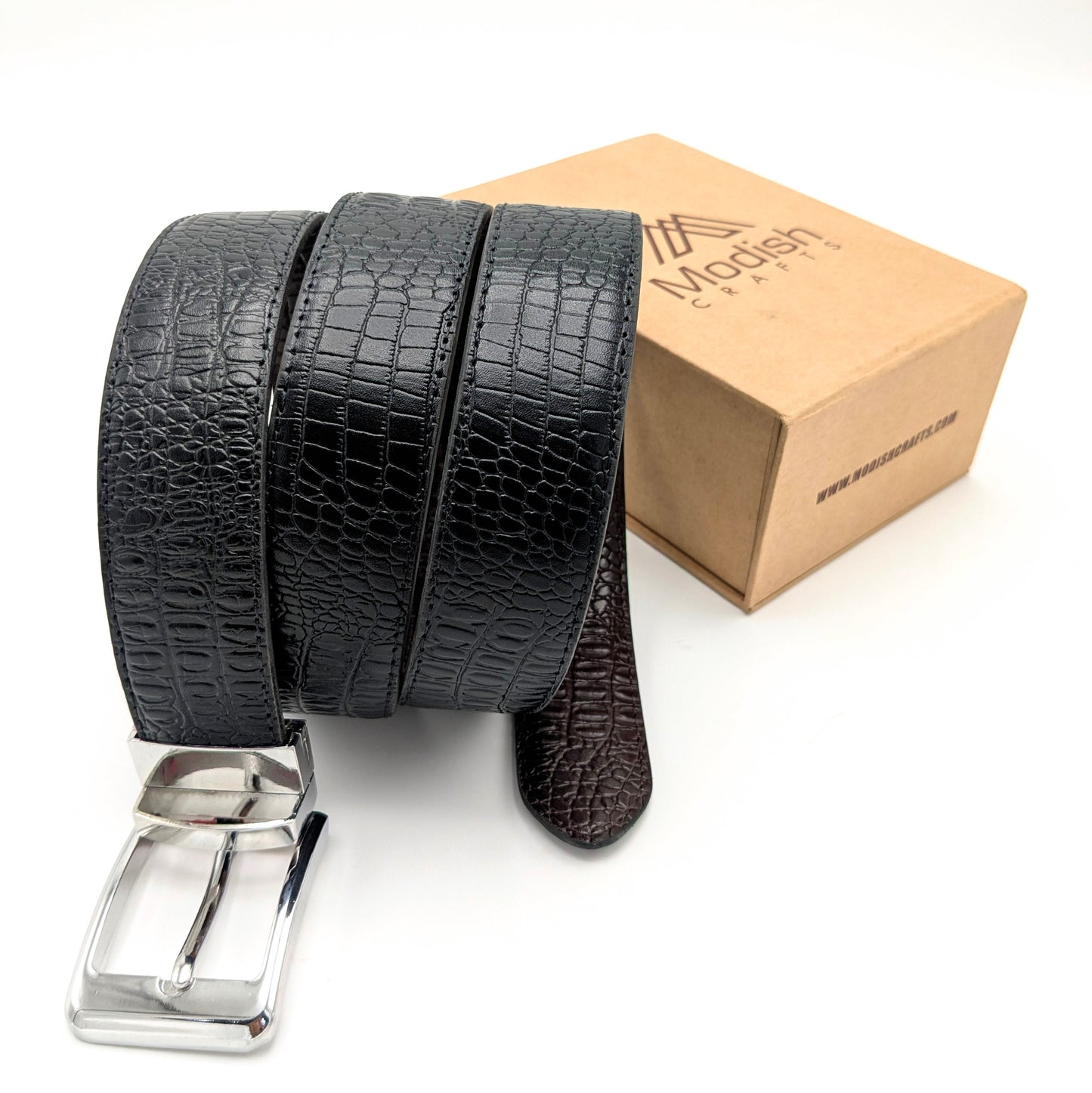 Double Sided . Crocodile Texture Formal Belt