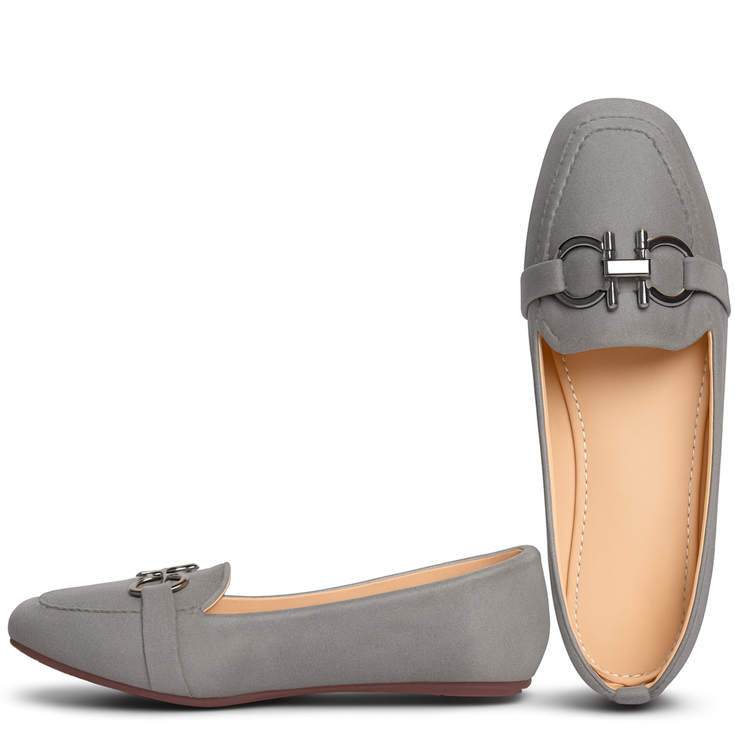 Grey Faux Suede Loafers