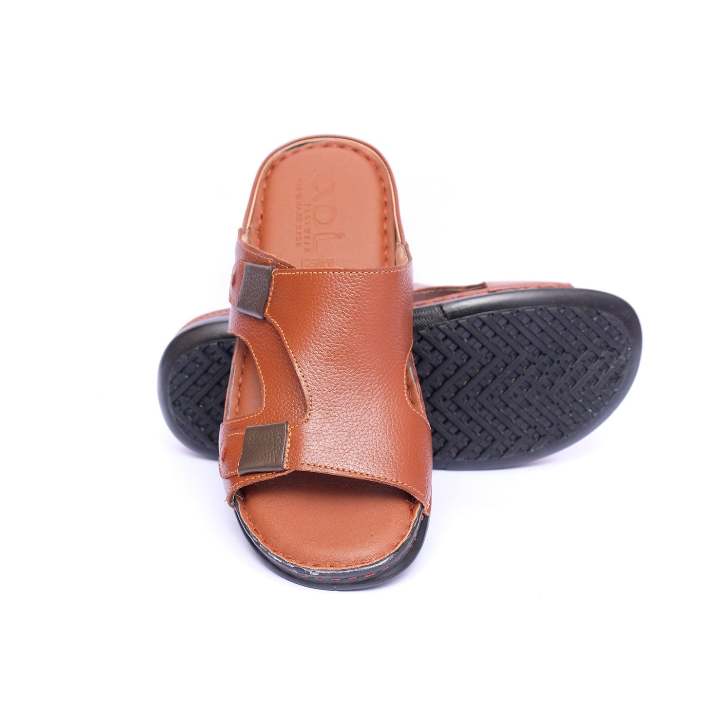 Men's Tan Leather Slippers – Comfortable & Durable Casual  ART-7102