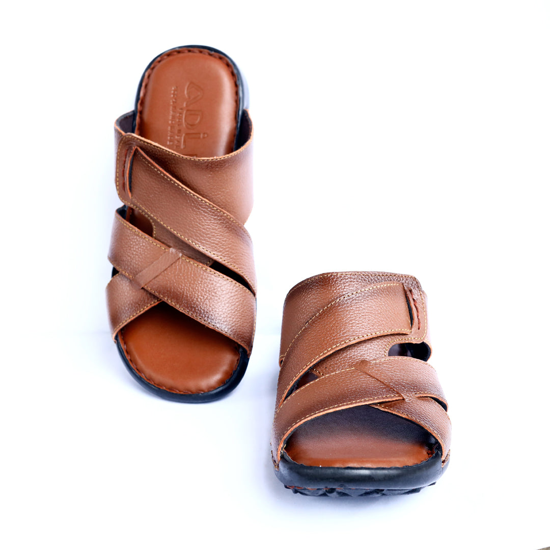 Men’s  Leather Cross-Strap Slippers – Stylish & Comfortable Open-Toe ART-8122