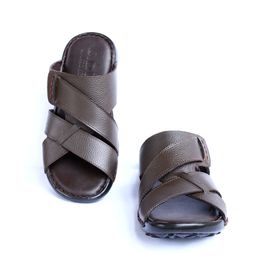 Men’s  Leather Cross-Strap Slippers – Stylish & Comfortable Open-Toe ART-8122