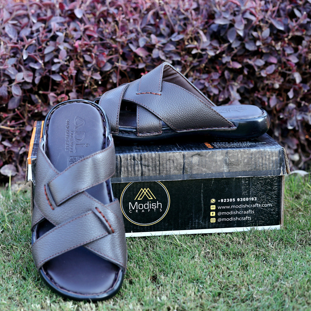 Leather Cross-Strap Slipper – Stylish & Comfortable  ART-8126