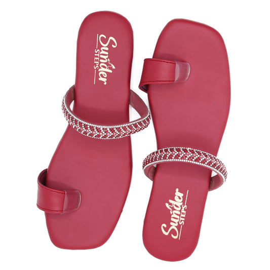 Red Thumb Strap Rhinestone Flat-003
