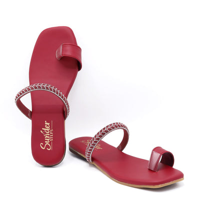 Red Thumb Strap Rhinestone Flat-003