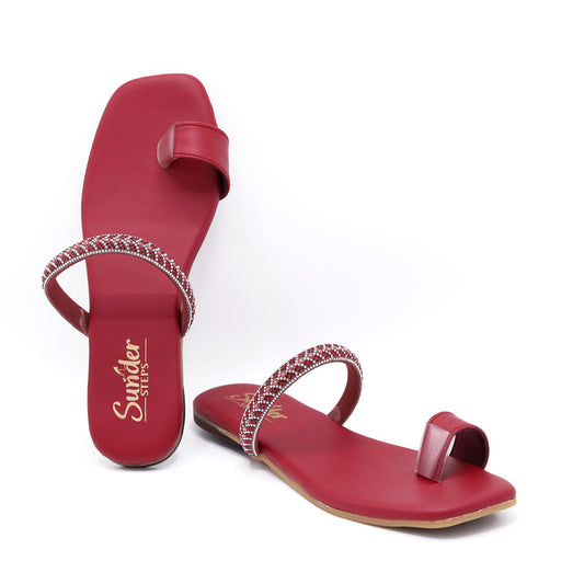 Red Thumb Strap Rhinestone Flat-003