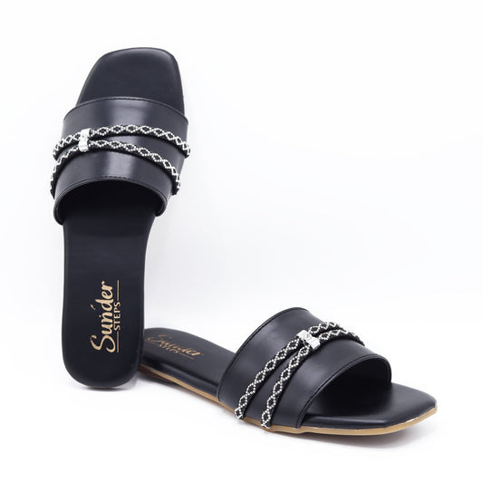Black Rhinestone Flat-002