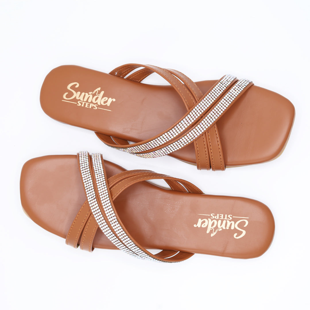 Tan Rhinestone Flat-004