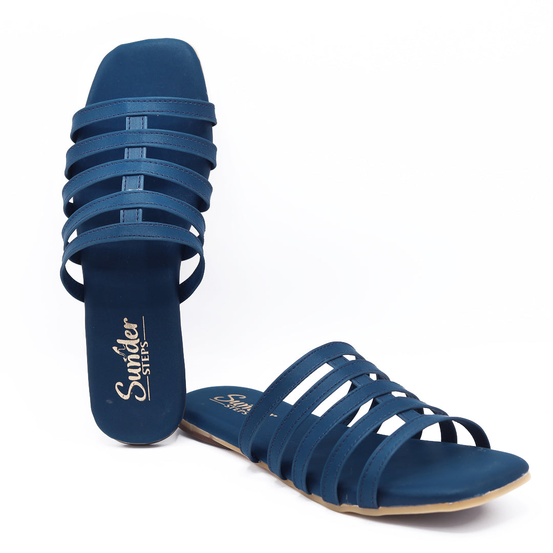 Navy Blue Multi-Strap Flat-012