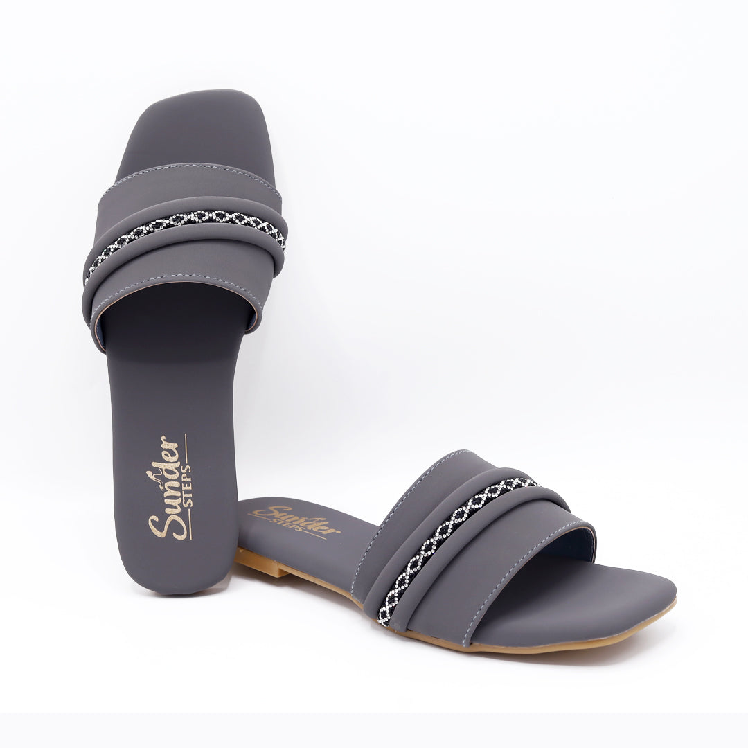 Grey Flats with Braided Straps-007