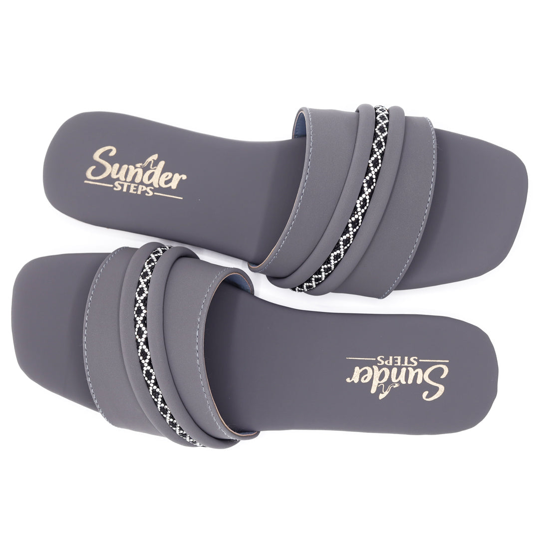 Grey Flats with Braided Straps-007