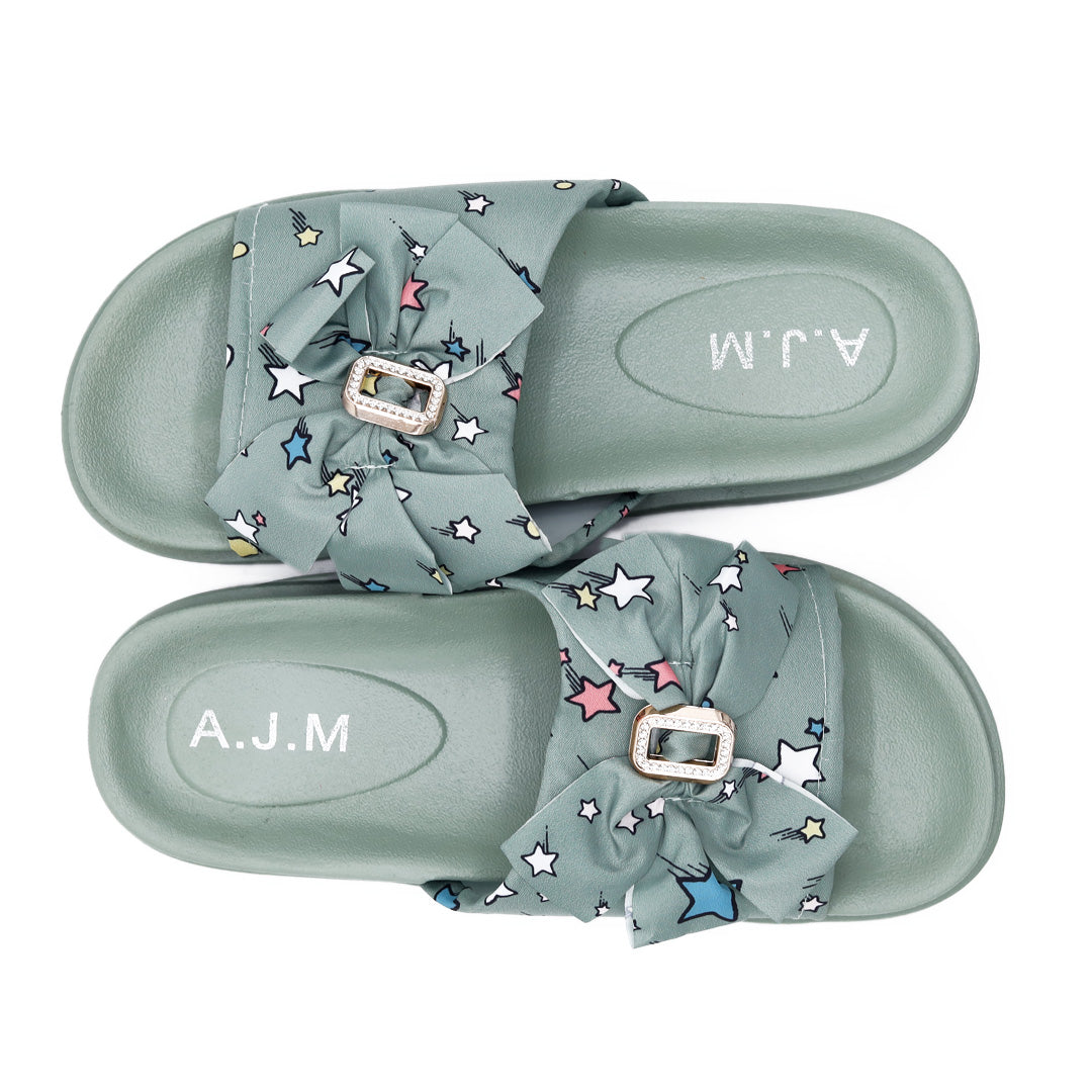 Comfy Foam Slides A10 – Starry Mint Green Bow Style