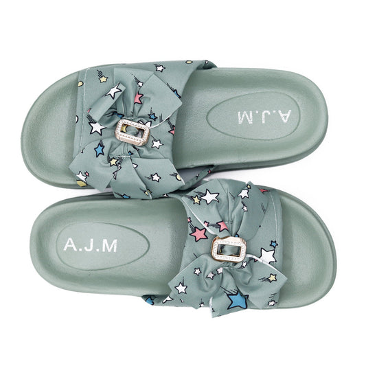Comfy Foam Slides A10 – Starry Mint Green Bow Style
