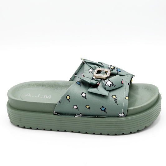Comfy Foam Slides A10 – Starry Mint Green Bow Style