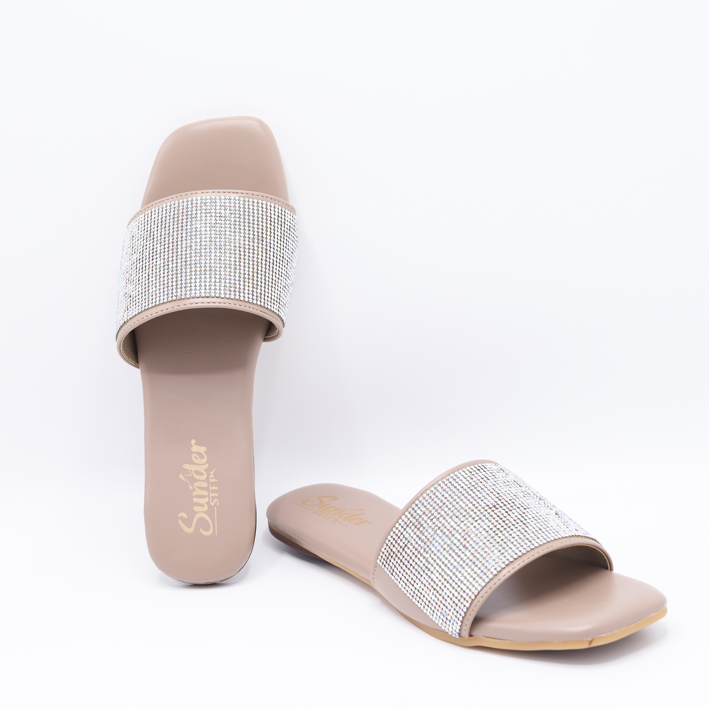 Beige Rhinestone Flat-005